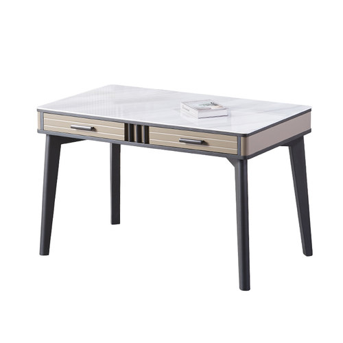 实木岩板餐桌椅组合小户型吃饭桌子现代简约家用长方形带抽屉桌子 - 图3