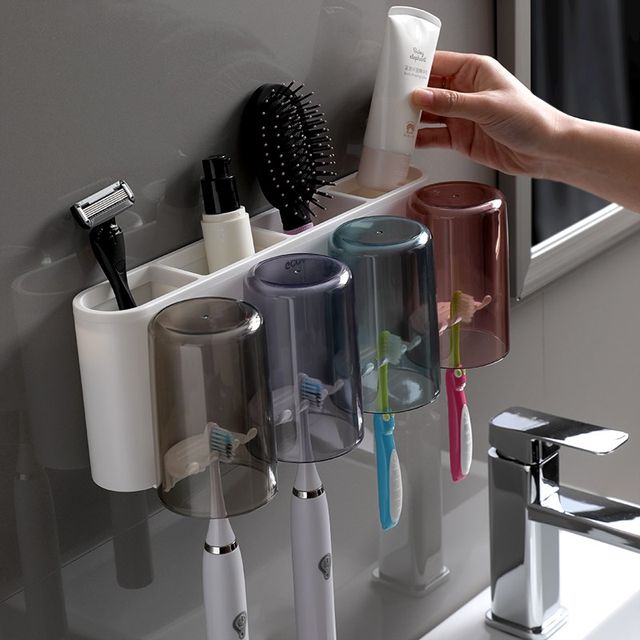 Yikeko toothbrush rack punch-free mouthwash cup brush cup bathroom wall-mounted storage box tooth cylinder set