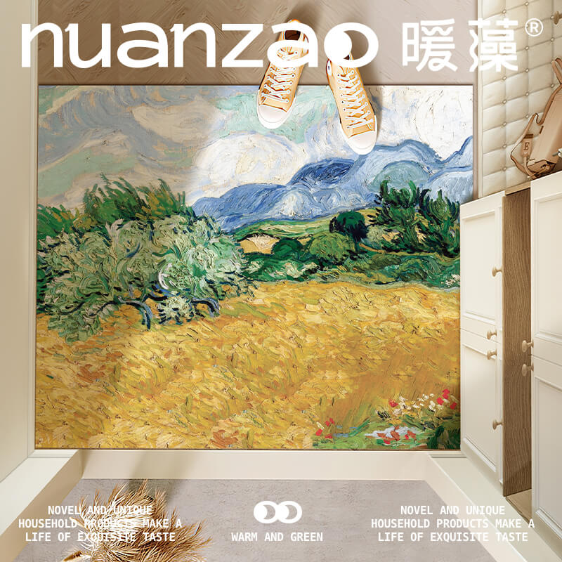 暖藻 梵高油画可裁剪进门地垫入户门垫可擦洗皮革脚垫进门口地毯 - 图0