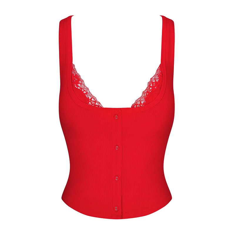 SKIMS HIRE SOFT LOUNGE情人节蕾丝假两件短袖开衫吊带背心上衣女 - 图3