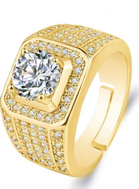 裸钻群镶霸气仿闪耀大锆石男戒指结婚戒 订婚莫桑钻满钻