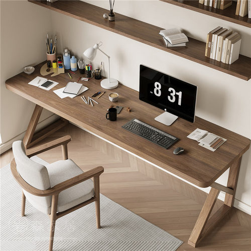 书房书桌单人办公桌全实木长条桌工作台学生家用学习桌台式电脑桌 - 图2