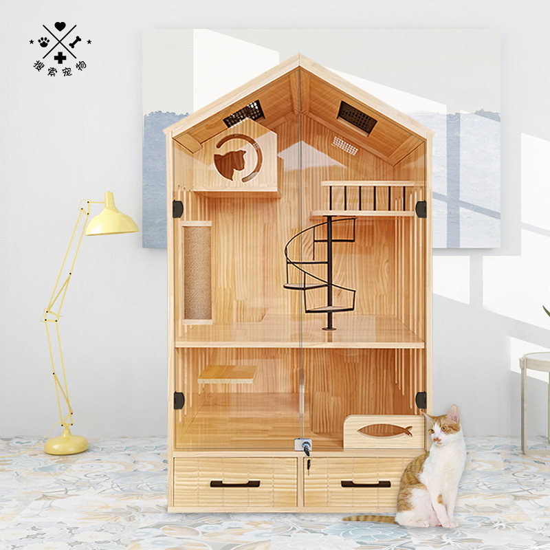 猫别墅家用实木猫笼子猫窝猫柜室内家用猫舍猫屋超大猫别墅猫房子,淘宝优惠券,粉丝福利购,淘宝优惠卷