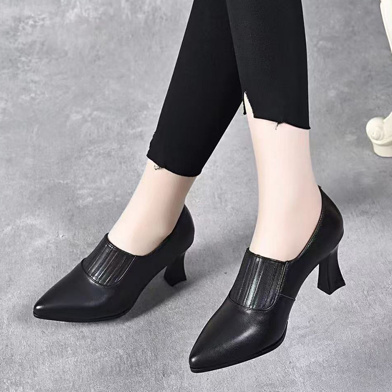 真皮气质高跟鞋女2025年春季新款尖头深口一脚蹬百搭中跟小皮鞋女,淘宝优惠券,粉丝福利购,淘宝优惠卷
