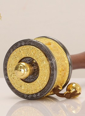 藏族转金筒转转金轮手摇随身六字真言转简家用摆件手持转轮小号