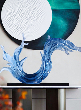 现代轻奢高档酒店大堂透明树脂雕塑浪花摆件客厅电视柜玄关装饰品