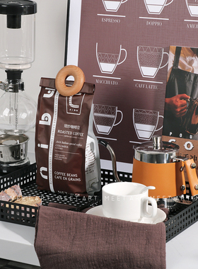 样板间厨房摆件咖啡主题组合托盘咖啡豆虹吸壶台面软装下午茶饰品