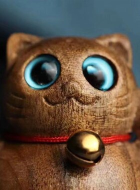 木雕金丝楠不倒翁不倒招财猫黄杨木工艺品摆件创意办公桌手把件玩