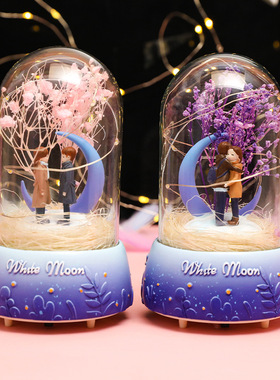 情侣小夜灯梦幻雪花水晶球少女音乐盒儿童八音盒摆件女孩生日礼物