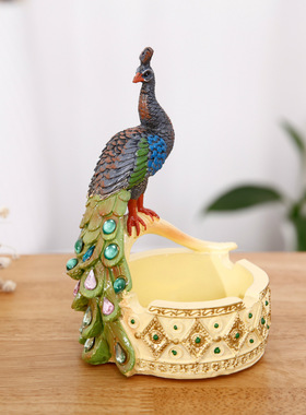 镶钻孔雀烟灰缸高档家用办公室客厅茶几时尚创意网红烟缸个性礼物