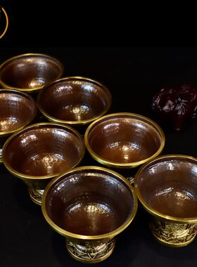 象瑞阁佛前供水碗尼泊尔手工制作红铜供碗 7个装大小号供碗供杯