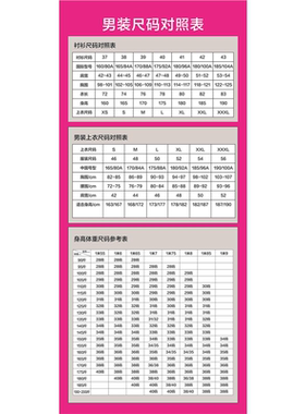 鞋品尺码对照表服装尺码对照表海报女装上衣身高体重尺码对照表