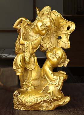 黄铜和合二人摆件卧室夫妻和睦新房小孩子饰品结婚礼品