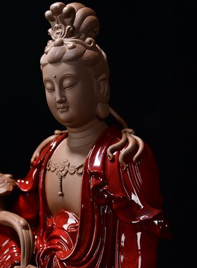 曾国清紫砂如意观音菩萨佛u像家居门厅风陶瓷南海观音菩萨家用摆
