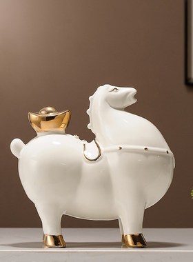 新中式马上d有钱摆件客厅博古架酒柜装饰品办公室摆设开业乔迁礼