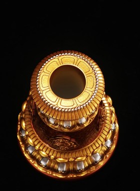 藏式家用八吉祥转轮底座摆件树脂彩绘雕K花手摇底座桌面转筒底座