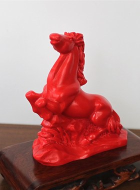 红朱砂桌面小摆件生肖马属相复古电脑桌书桌小装饰品中式摆设