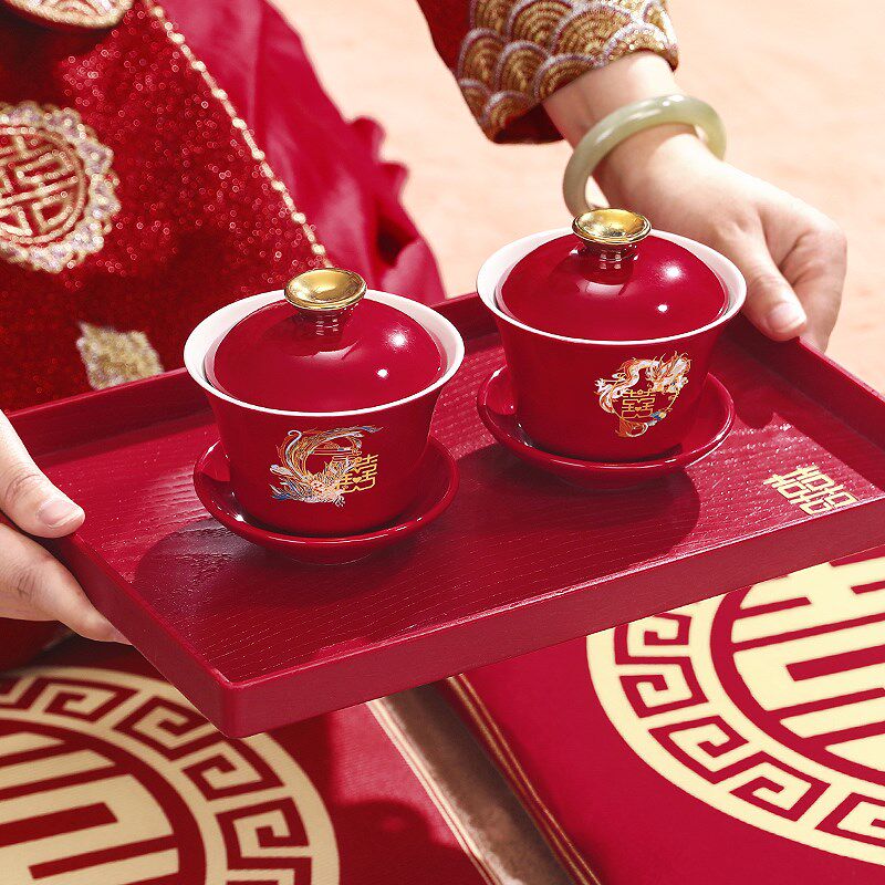 Wedding tea cups, a pair of tea toast set, red cover bowl, special dowry cup, wedding tea set, wedding bowl, bowl