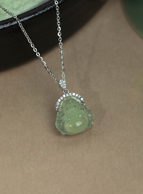 纯银天然岫玉佛公吊坠项链高级感轻奢小众2025新款配饰女生日礼物