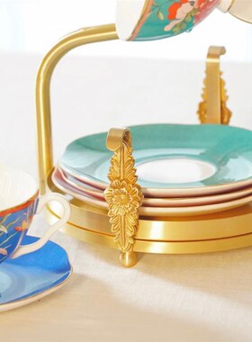 氛围家居轻d奢黄铜咖啡杯碟收纳水杯杯子架家用客厅餐桌杯碟置物