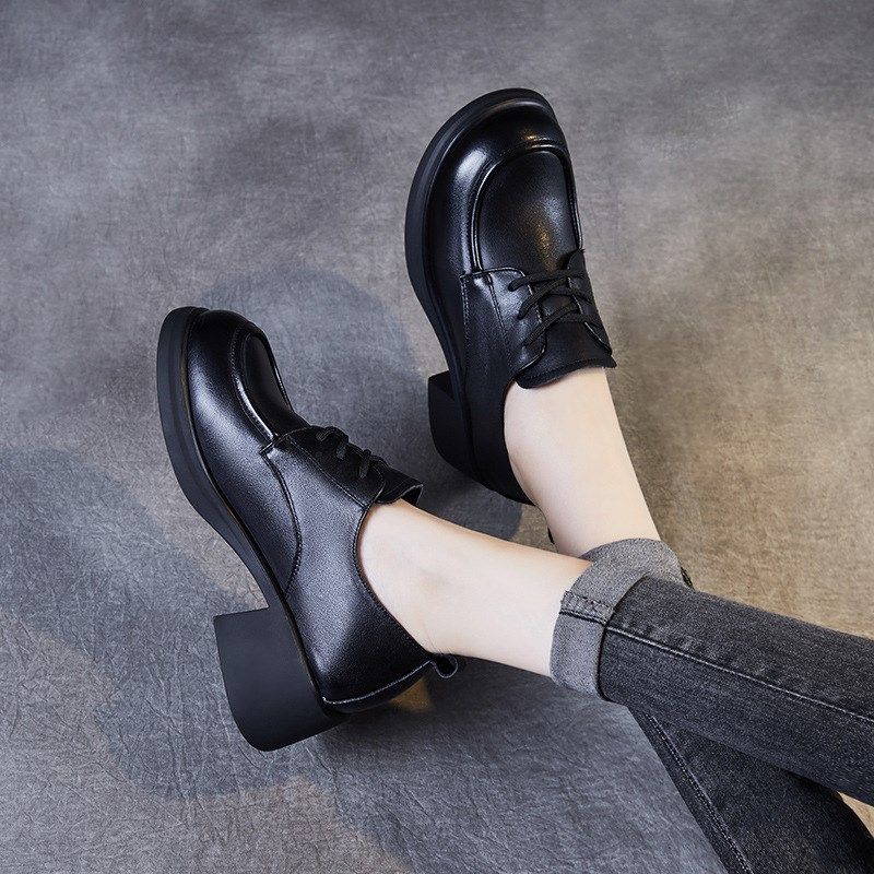 满300a减30跨店商品2024新款真皮粗跟深口单鞋舒适通勤厚底小皮鞋,淘宝优惠券,粉丝福利购,淘宝优惠卷