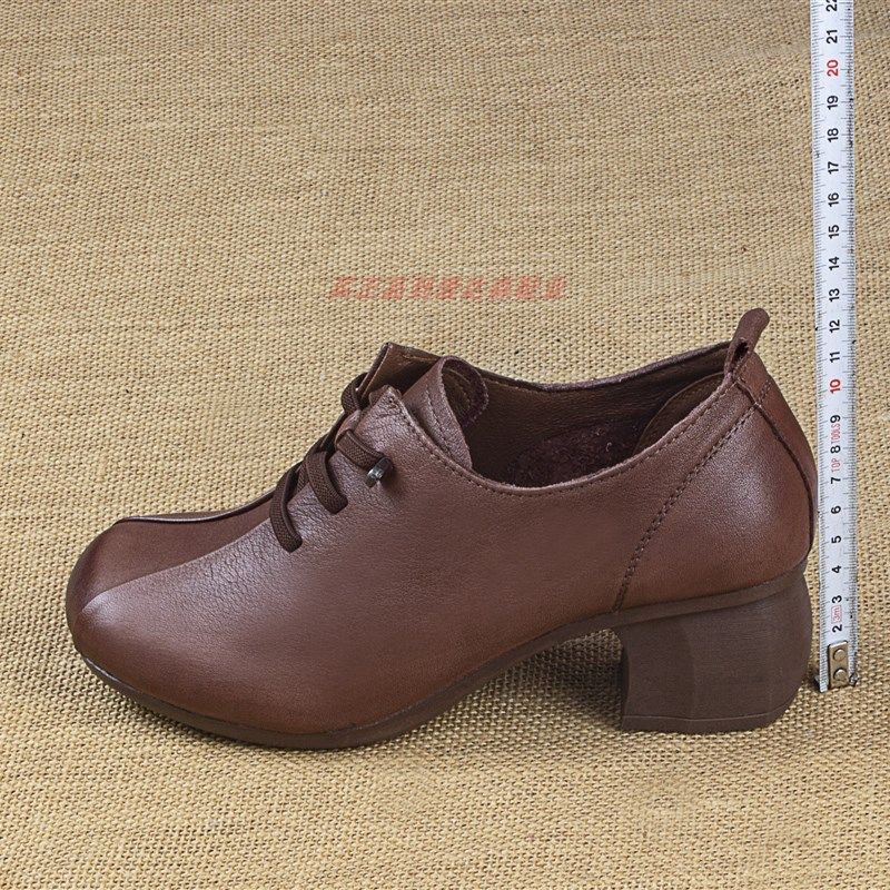 2023春秋新款中年中跟皮鞋复古百搭深口妈妈鞋纯牛皮粗跟休闲单鞋,淘宝优惠券,粉丝福利购,淘宝优惠卷