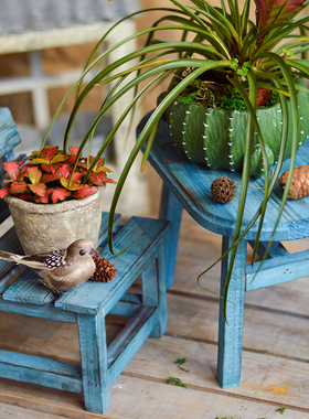 原介木质小椅子 迷你板凳 装饰园杂货卡通拍摄道具