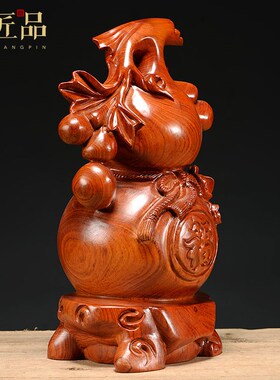 梨实木雕葫芦福禄客厅办公家居玄关酒柜装饰摆设红木工艺品