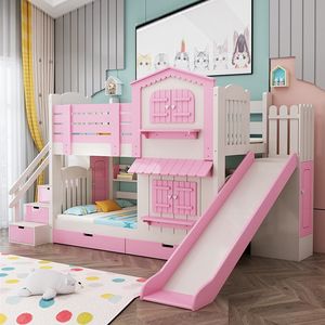 松堡王国全实木儿童床上下床层低床子母床铺树屋城堡滑梯男女