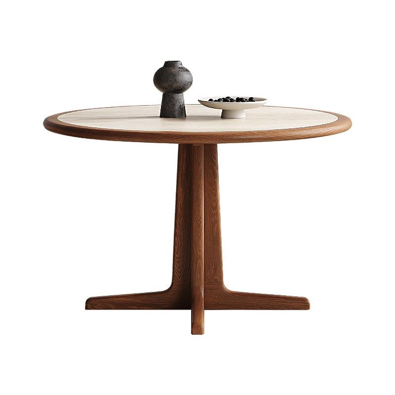 暮奢法式复古洞石岩板实木内嵌餐桌家用圆形饭桌设计师中古风餐桌,淘宝优惠券,粉丝福利购,淘宝优惠卷