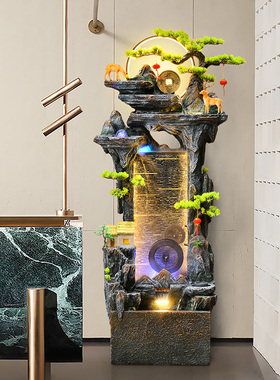 中式假山流水喷泉落地摆件客厅办公室生财装饰高山循环水鱼缸景观