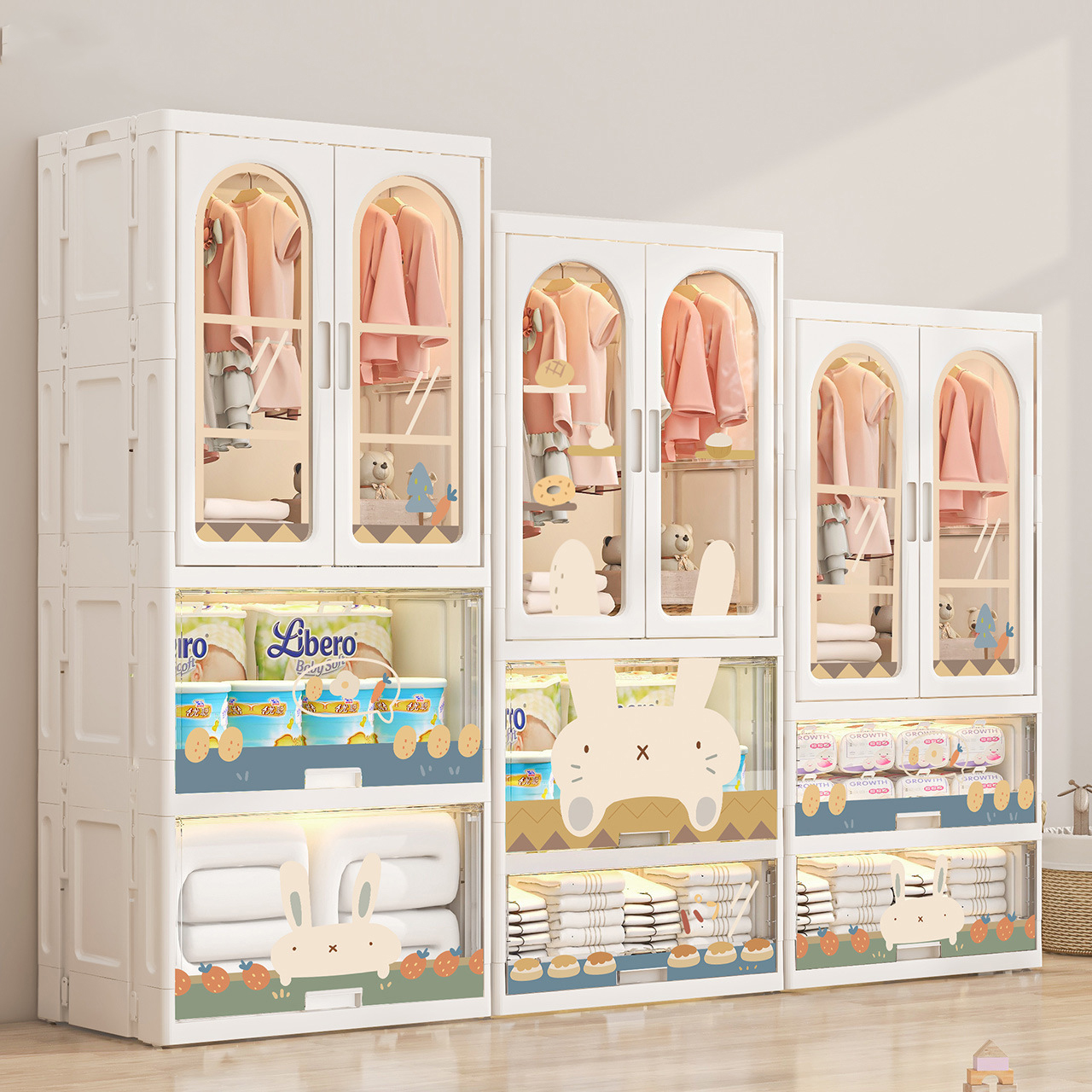 儿童衣柜卧室免安装折叠衣物卡通收纳柜双开门宝宝衣柜挂衣整理 - 图0