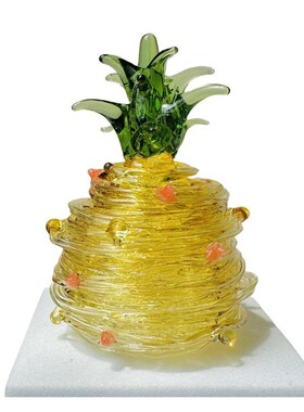烧制玻璃菠萝圣诞树拉丝琉璃桌面客厅卧室居家装饰摆件成品彩玻璃