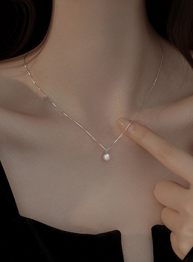 单颗珍珠项链女款天然珍珠项链轻奢小众999纯银项链2023新款爆款