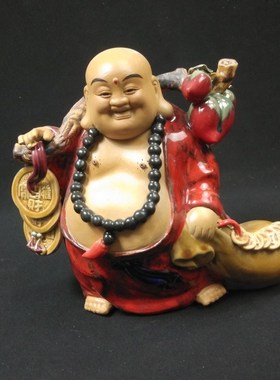 一路发大肚佛陶瓷工艺品创意乔迁摆件 石湾公仔 家居饰品客厅送礼