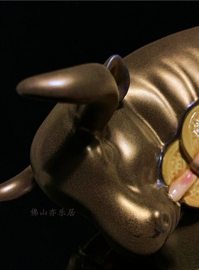 石湾陶瓷牛年摆件十二生肖玄关客厅动物装饰品商务节日送礼工艺品