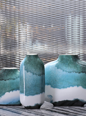 新中式创意彩绘陶瓷艺术摆件客厅桌面玄关电视柜软装花瓶插花花器