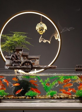 鱼缸方形客厅小型玄关茶桌面超白玻璃陶瓷循环增氧过滤创意家流水