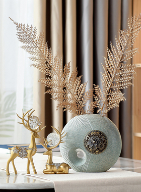 中式陶瓷花瓶客厅插花轻奢大象摆件一对招财镇宅电视柜装饰工艺品