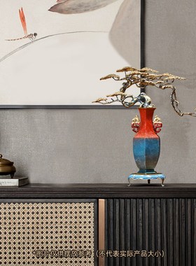 彩铜迎客松花瓶摆件新中式客厅入户玄关办公室高档装饰品乔迁礼物