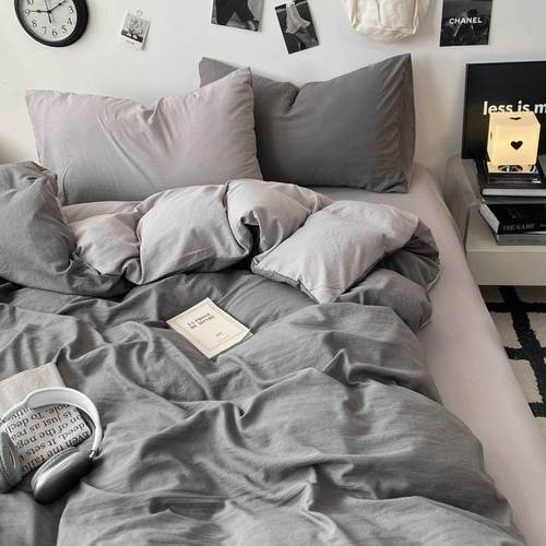 a类超柔软水洗棉被套床单四件套纯色学生床上三件套四季A类母婴级 - 图0