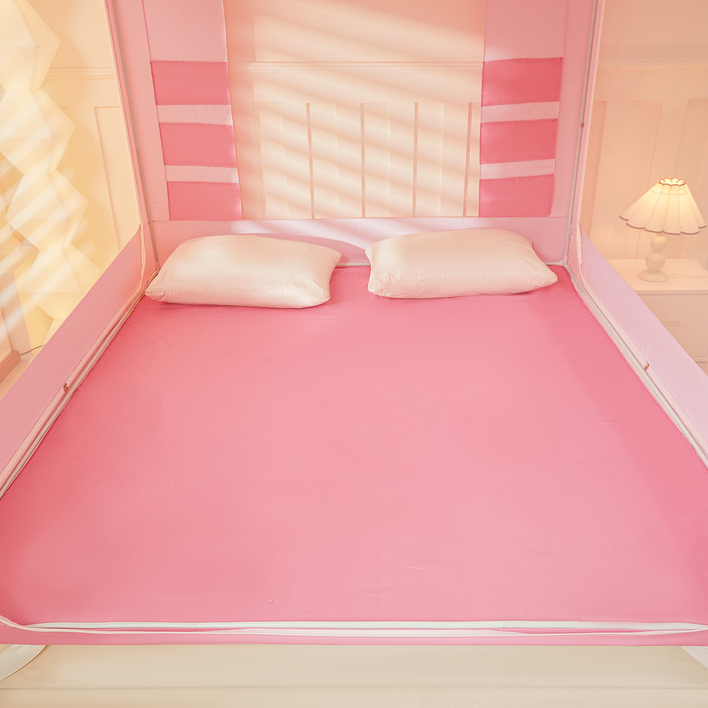 2025新款全底印花遮光帘坐床蚊帐A类三开门全包防摔防尘1.8米床幔,淘宝优惠券,粉丝福利购,淘宝优惠卷