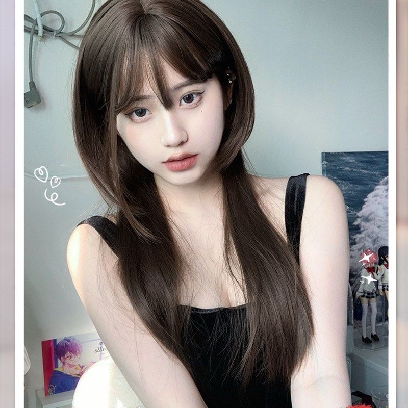 假发女日常网红长直发lolita自然齐刘海水母头新款逼真jk全头套式,淘宝优惠券,粉丝福利购,淘宝优惠卷