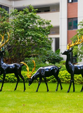 仿铜抽象梅花鹿玻璃钢动物雕塑景区公园草坪别墅花园小品装饰摆件