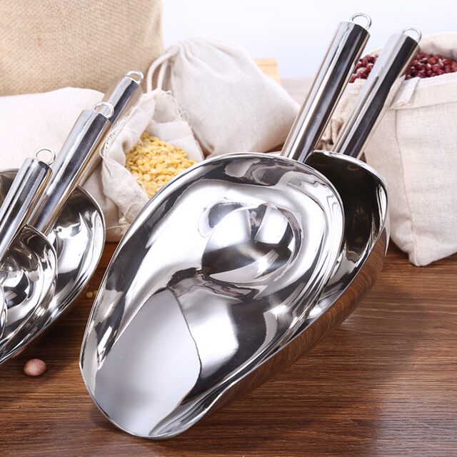 Thickened stainless steel ice shovel, grain shovel, tea shovel, rice shovel, popcorn shovel, milk tea catering utensils