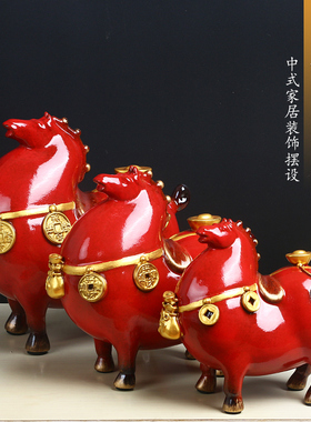 马上有钱陶瓷马办公室客厅桌面装饰品招财红马摆设工艺品礼品