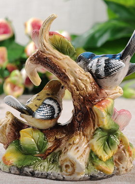 方亚陶瓷手工花鸟花园庭院家居送礼爱情鸟软装搭配
