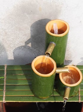 竹子流水鱼缸石槽喷泉水景水缸造景水循环竹筒流水器客厅养鱼