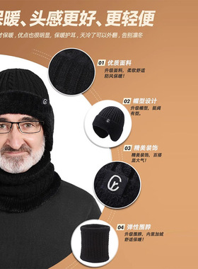 中老年人帽子冬天男保暖针织帽加绒保暖爷爷爸爸加绒护耳棉毛线帽