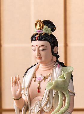 德化陶瓷文殊普贤菩萨神像家用客厅书房供奉摆件佛像工艺礼品摆饰